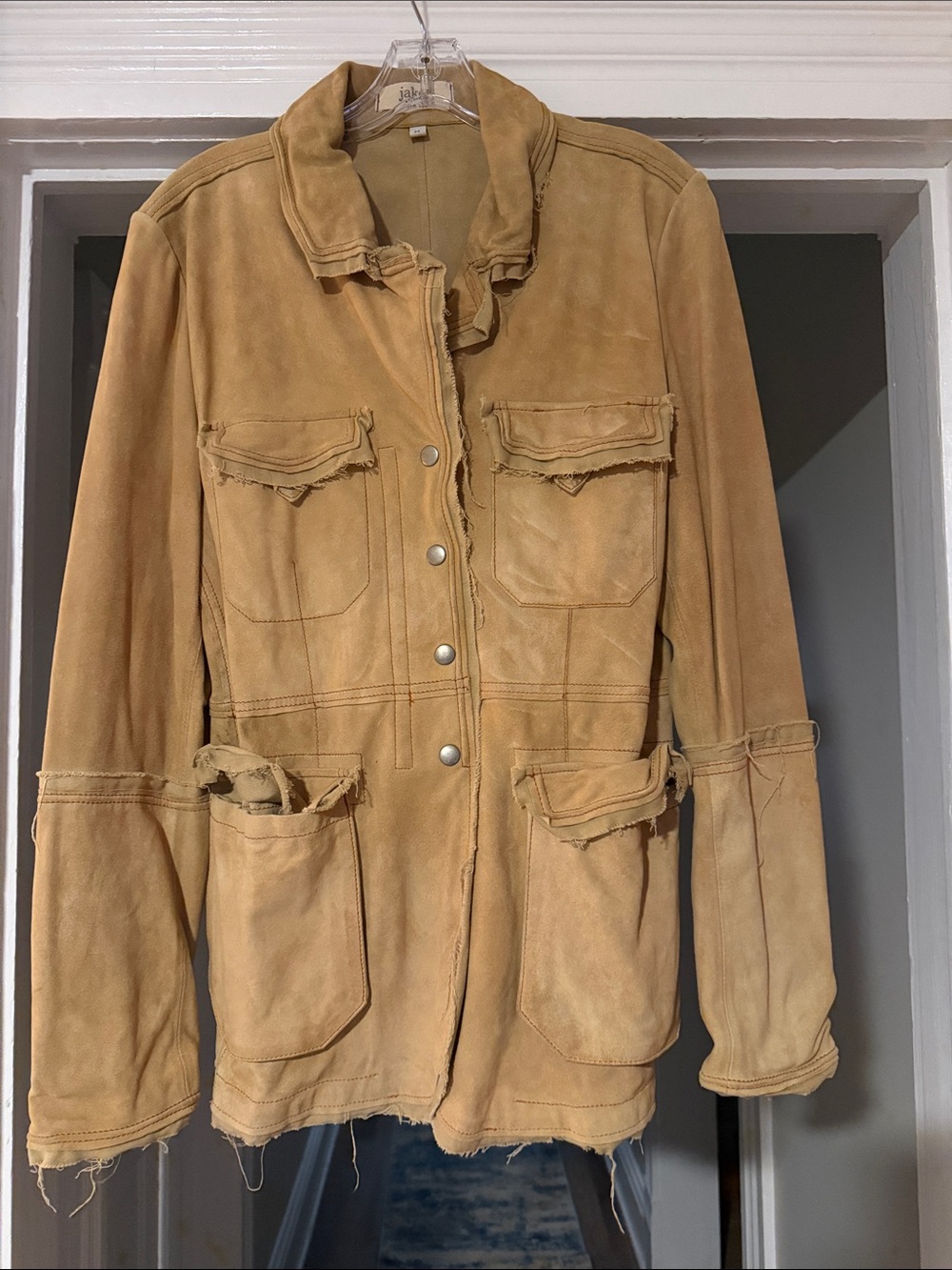 Women's Distressed Tan Suede Utility Jacket